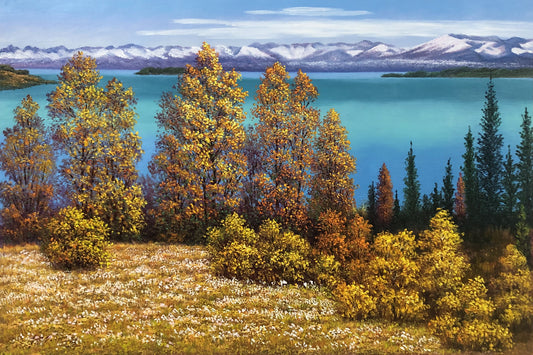 Original Oil Painting – Lake | Hand‑Painted Alpine Lake Landscape Art by Pak Kim Chol 10837