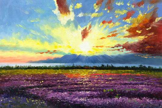 "Golden Shines Over Silver Mountains" Original Landscape Oil Painting by First-Class Artist Cui Mingxing - Fine Art for Living Room & Office Decor 10870