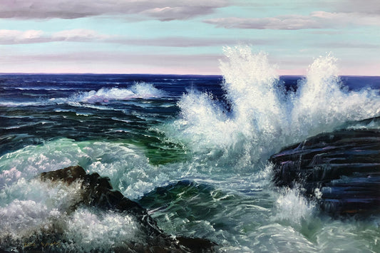 "Ocean Waves" - Original Hand-Painted Landscape Oil Painting by First-Class Artist Cui Mingxing (90×60 cm) 10872
