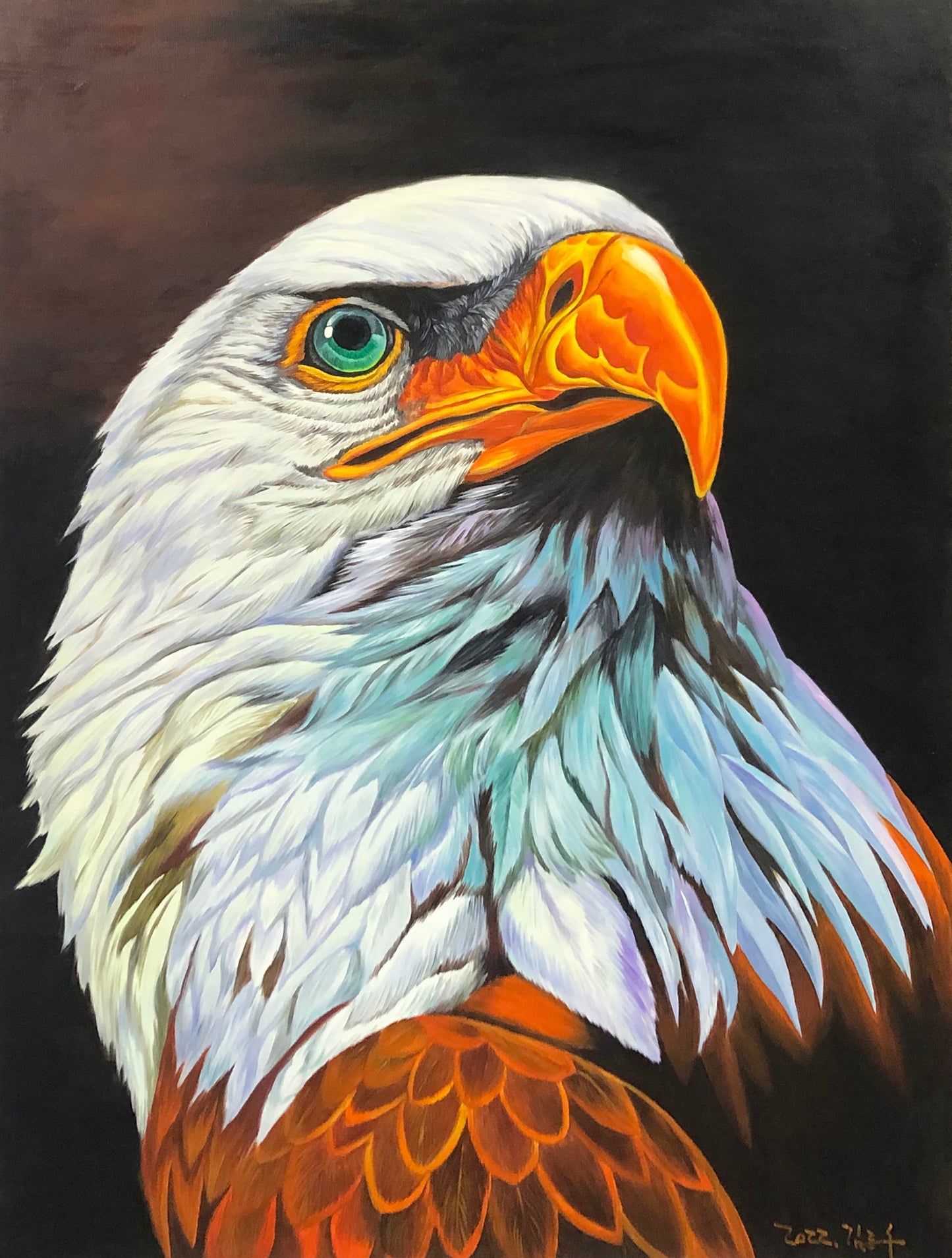 Original Oil Painting – Eagle | Hand-Painted Hyper-Realist Bald Eagle Animal Art by Kim Jong Su  11073