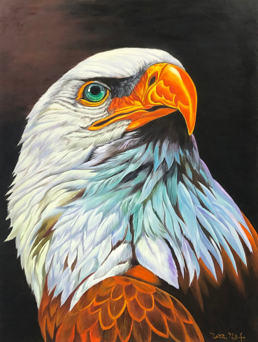 Original Oil Painting – Eagle | Hand-Painted Hyper-Realist Bald Eagle Animal Art by Kim Jong Su  11073