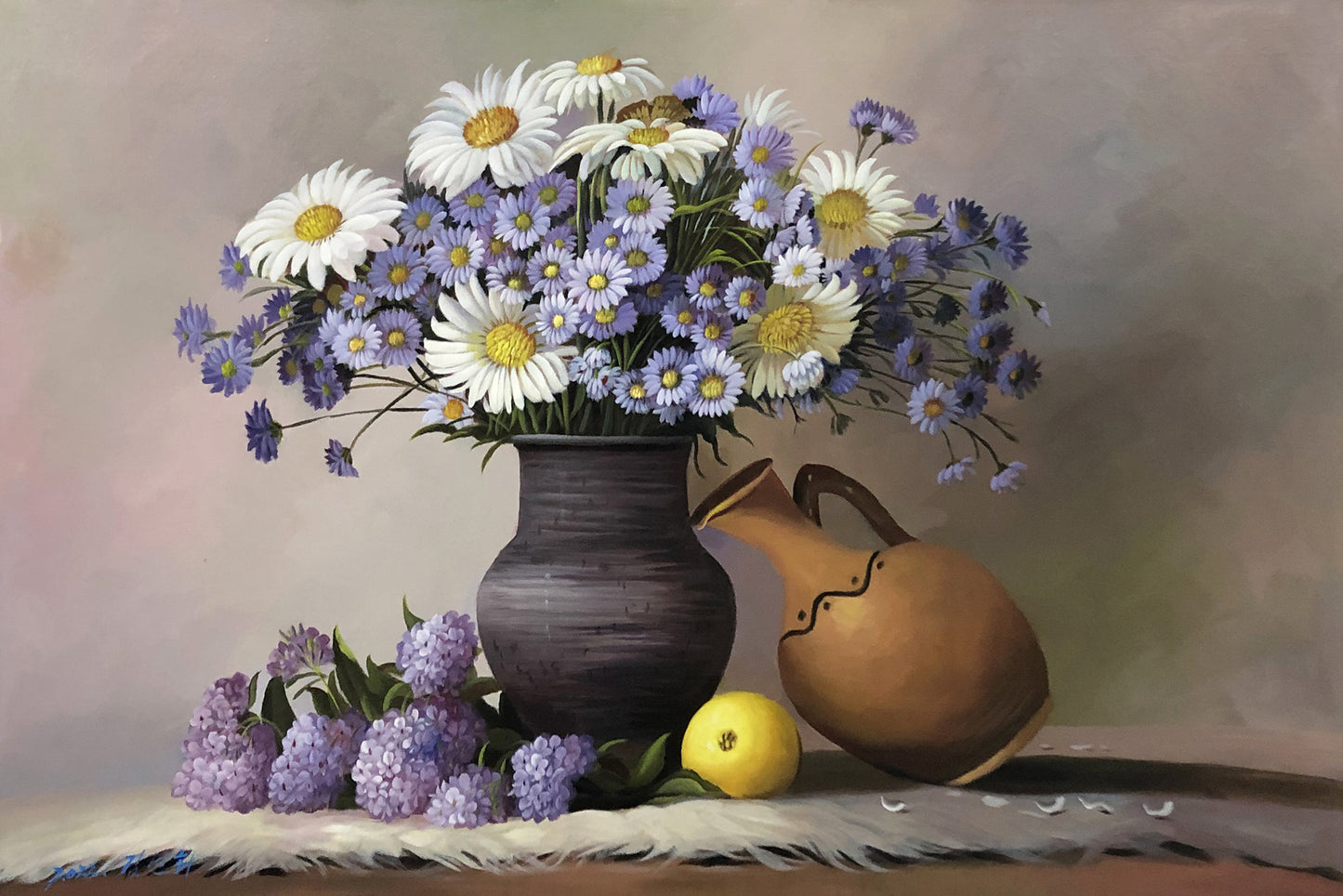 Original Hand-Painted Still Life Oil Painting "Summer Flowers in Bloom" by First-Class Artist Kim Sun Hwa (90×60cm) 11145