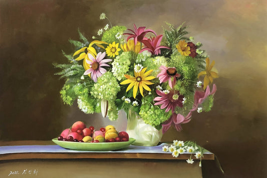 "The Abundance of Spring and Autumn" - Original Fine Art Still Life Oil Painting by First-Class Artist Kim Sun-hwa | 90x60cm Hand-Painted Premium Canvas Masterpiece 11146