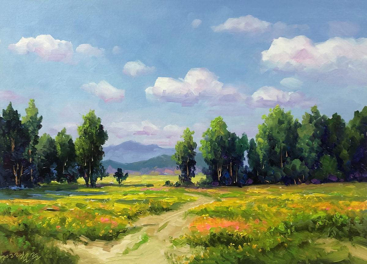 Forest Path Oil Painting by Kim Chol Jun | Original Impressionist Summer Landscape Art 11739