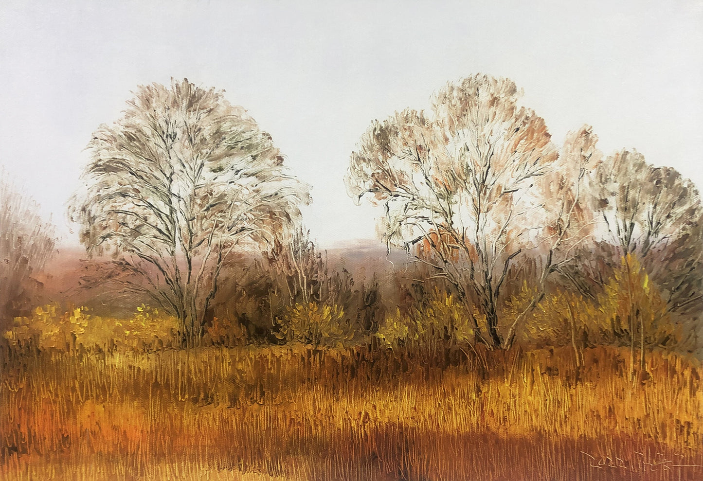 Original Oil Painting – Field | Hand‑Painted Impressionist Autumn Field Landscape Art by Kim Jong Su  11882