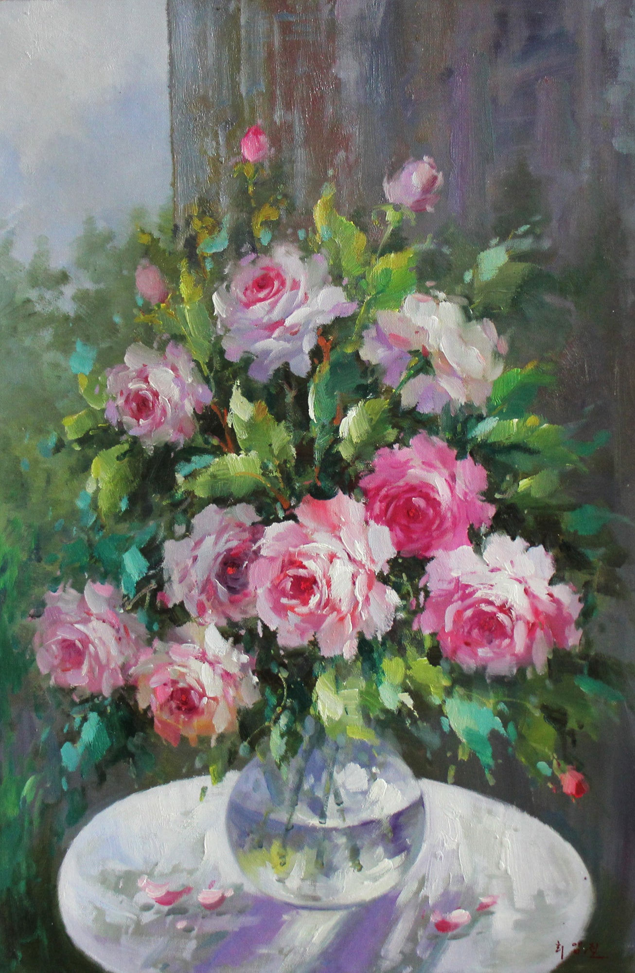 Original Oil Painting – Roses | Hand-Painted Impressionist Still Life Art by Choi Young Chul 1235