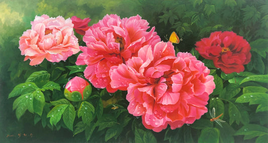 Original Oil Painting "Peonies in Full Bloom (Wealth & Prosperity)" by Bak Hyeon Cheol (Merited Artist) | 120x66cm Hyper-Realistic Floral Masterpiece 12556