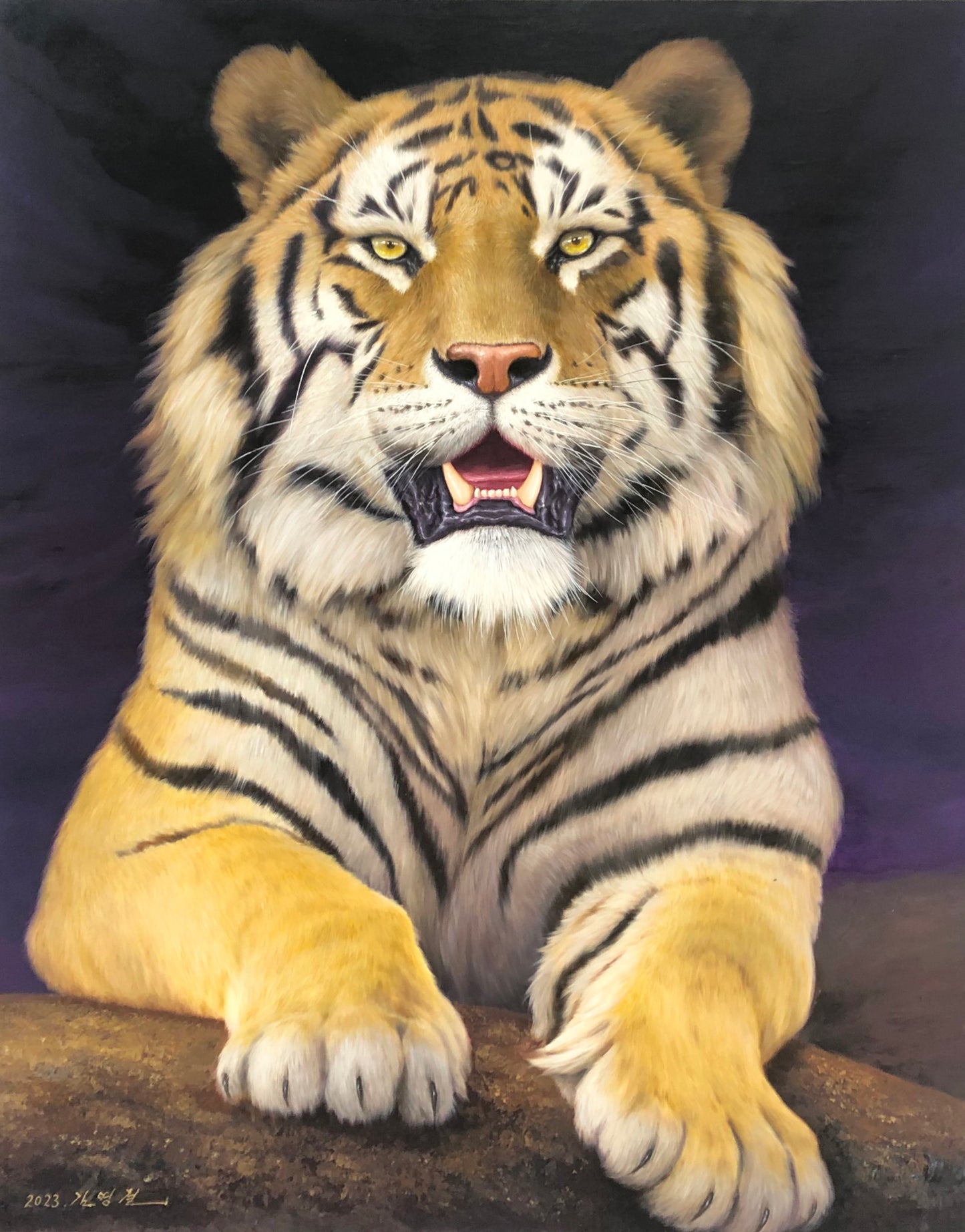 Original Oil Painting "King of Beasts - Tiger" by Honored Artist Kim Yong Chol – Collectible Hand-Painted Wildlife Art 12571