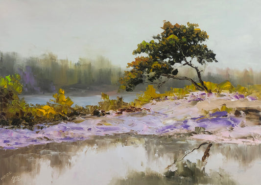 Original Oil Painting – Stream Side Scenery | Hand-Painted Impressionist Landscape Art by Kim Chol Jun 12616