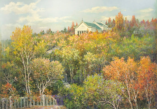 Original Oil Painting "Autumn Mood" by Meritorious Artist Shin Seong-cheol | Hand-Painted Autumn Landscape Wall Art 12730