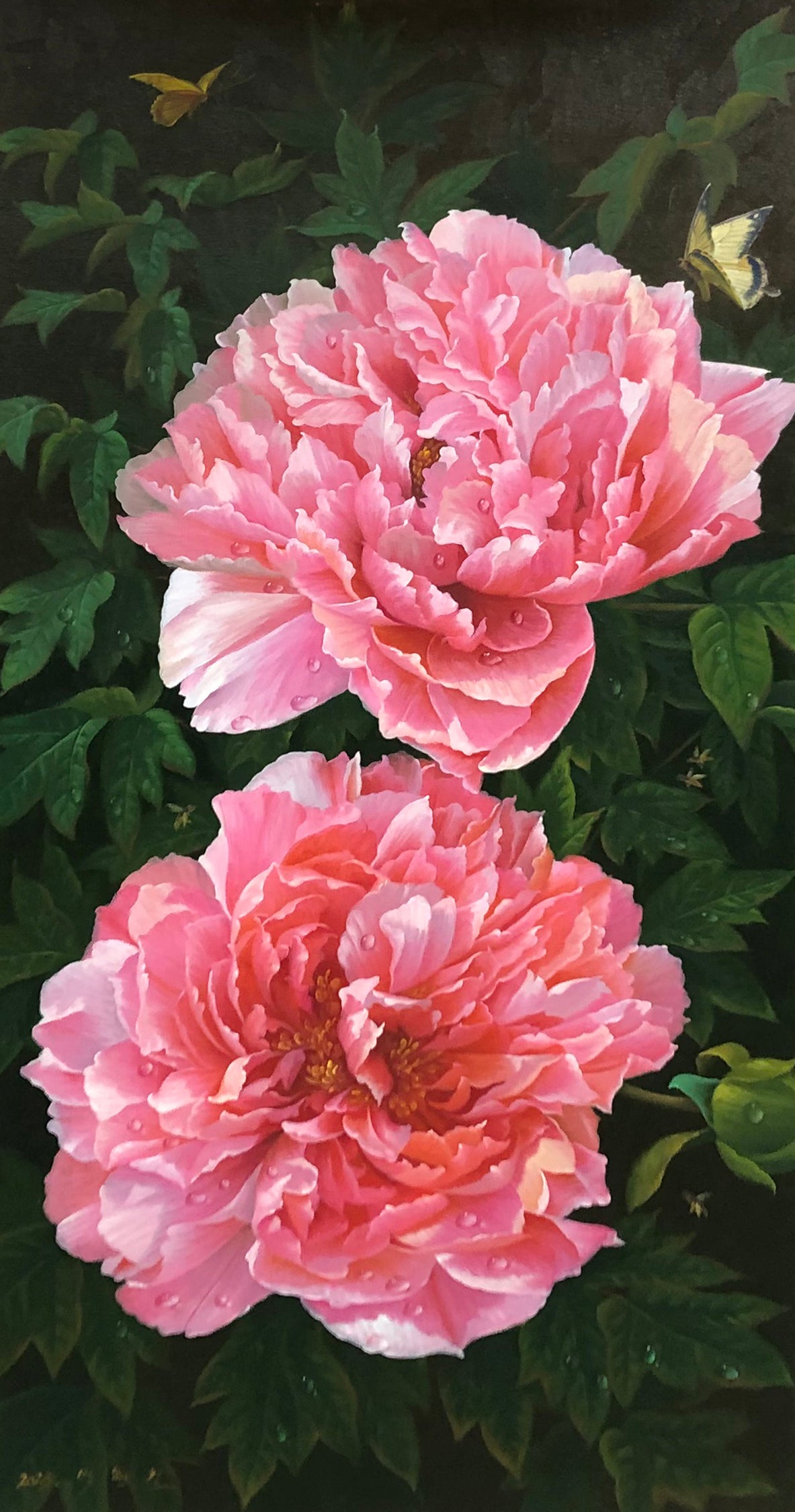 Original Oil Painting "Blooming Prosperity" by Meritorious Artist Park Hyun-cheol | Hand-Painted Peony Wall Art for Entryway 12871