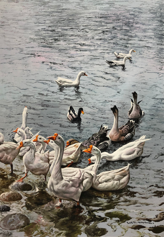 Original Oil Painting "Goose Lake" by First-Class Painter Chi Zhelin – Collectible Hand-Painted Artwork 12921