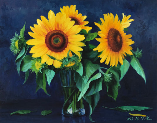 "Golden Fields of Hope" - Original Sunflower Fine Art Oil Painting by Merited Artist Kim Yeong Cheol | 72x57cm Hand-Painted Premium Canvas Masterpiece 12970