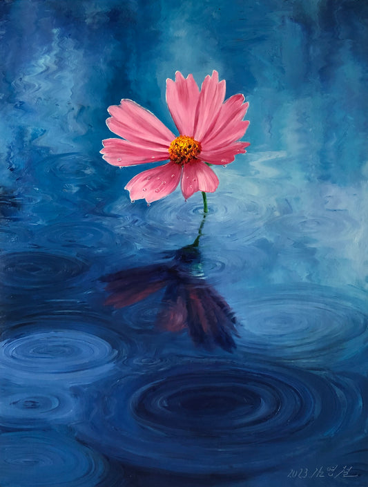 Cosmos Flower Oil Painting by Kim Young Chul | Original Hyper-Realist Floral Art 12971