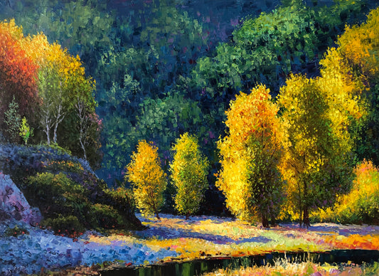 Original Oil Painting "Colorful Autumn Forest" by First-Class Artist Kim Cheol-jun | Hand-Painted Autumn Landscape Wall Art 12986