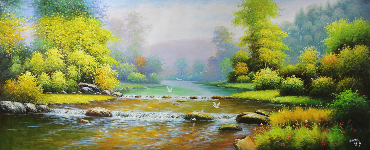 Original Oil Painting "Birds in the Forest" by First-Class Painter Guang Xiu – Collectible Hand-Painted Landscape Art 1312