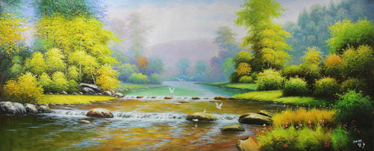 Original Oil Painting "Birds in the Forest" by First-Class Painter Guang Xiu – Collectible Hand-Painted Landscape Art 1312