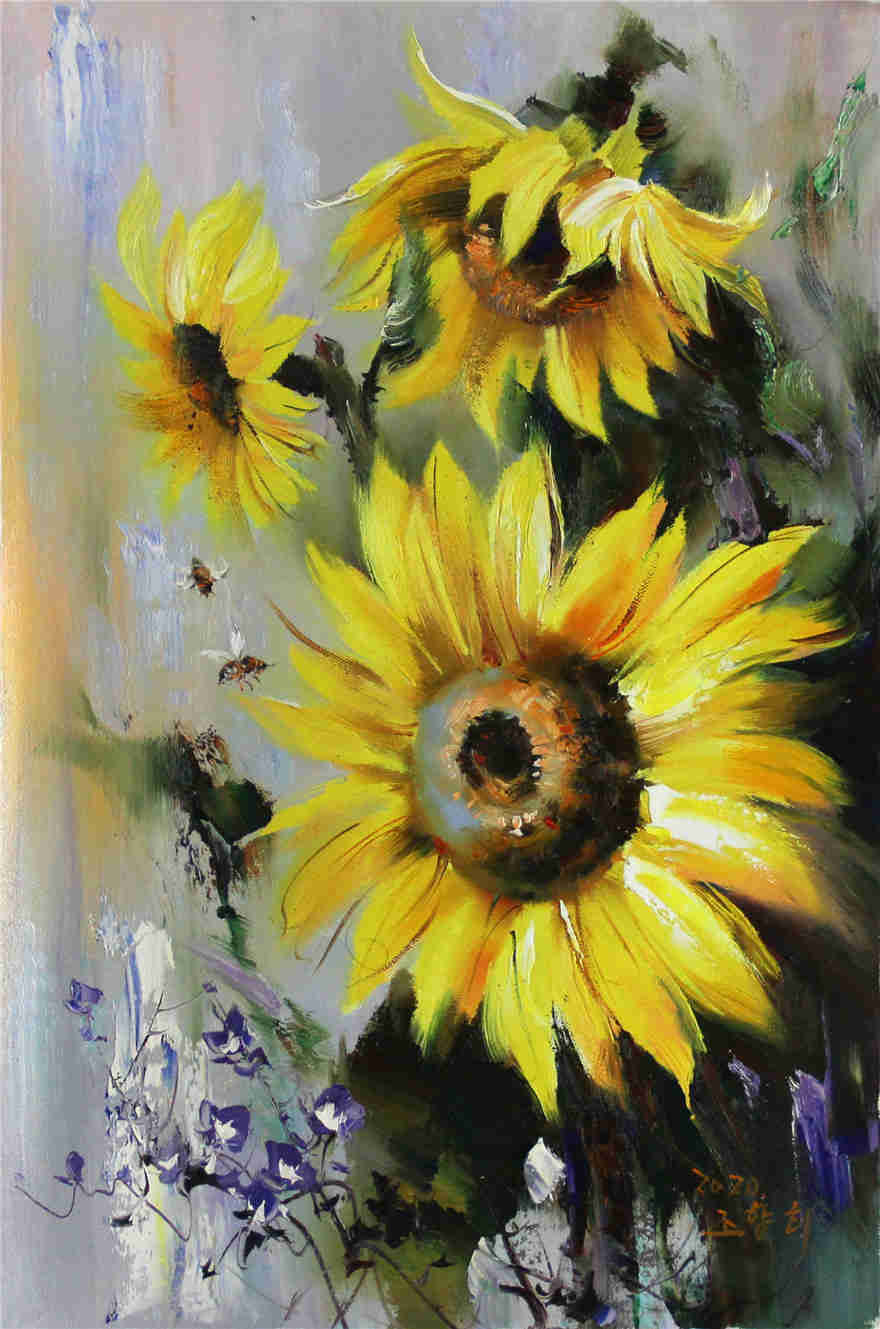 "Golden Radiance" – Original Sunflower Oil Painting by Master Artist Zhao Xiangxi 131