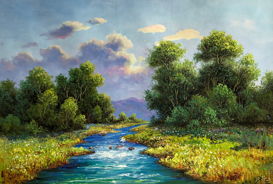 Original Oil Painting "Lush Foliage" by First-Class Painter Kim Cheol-jun – Collectible Hand-Painted Landscape Art 13643