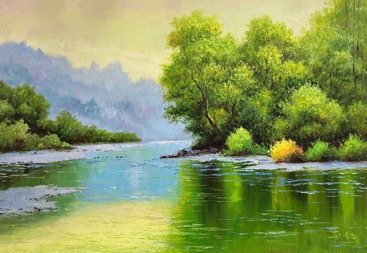 Original Oil Painting "Emerald Shore & Glistening Waves" by First-Class Painter Kim Cheol-jun – Collectible Hand-Painted Landscape Art 13645
