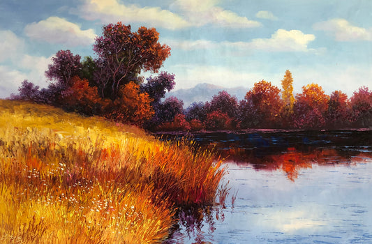 Original Oil Painting "Golden Abundance" by First-Class Painter Kim Cheol-jun – Collectible Hand-Painted Autumn Landscape Art 13661