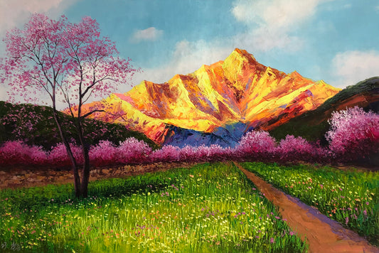 Original Oil Painting "Golden Mountain" by First-Class Painter Kim Cheol-jun – Collectible Hand-Painted Mountain Landscape Art 13663