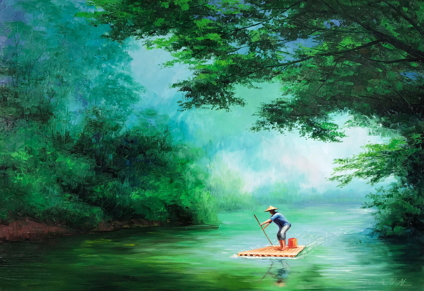 "The Verdant Journey" – Original Impressionist Realistic Oil Painting by Merited Artist 13670