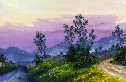 Original Oil Painting "Purple Qi from the East" by Meritorious Painter Kim Young Chul – Collectible Hand-Painted Impressionist Landscape Art 14675
