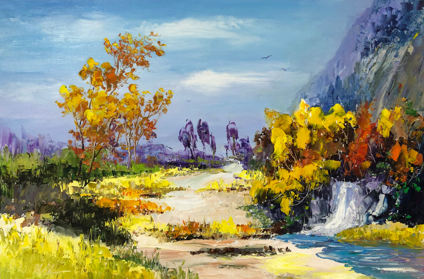 Original Oil Painting "Mountain Path" by Meritorious Painter Kim Young Chul – Collectible Hand-Painted Impressionist Landscape Art 14689