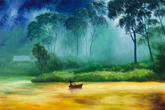 "Serene Woodland Row" – Original Forest Lake Oil Painting by Merited Artist Kim Young Chol 15039