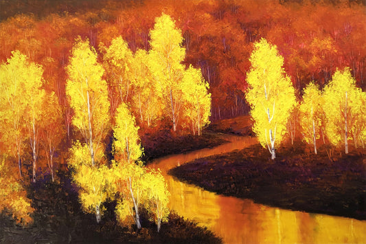 "Golden Forest Symphony" – Original Impressionist Oil Painting by Merited Artist Kim Young Chol 15315