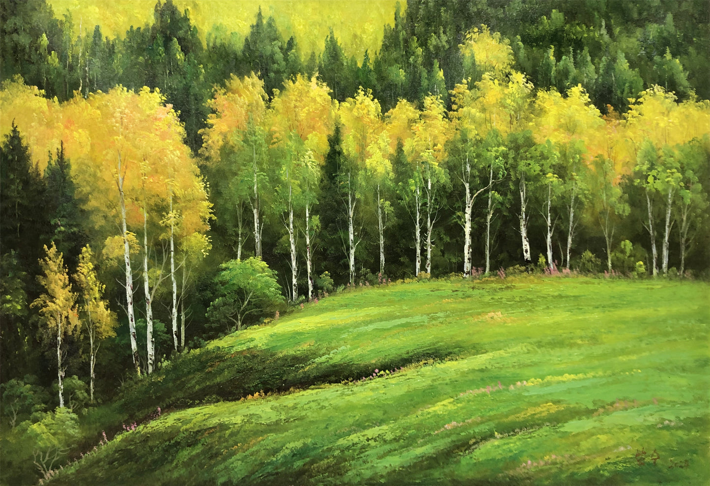 "The Flourishing Canopy" – Original Realistic Forest Landscape Oil Painting 15389
