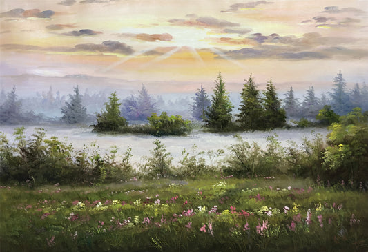 "Golden Morning Light" – Original Impressionist Realistic Oil Painting by Master Nam Su 15391