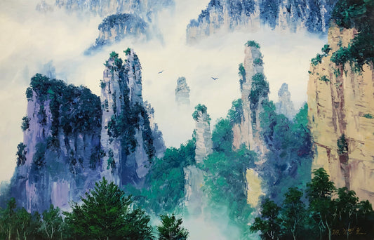 "The Misty Realm of Sovereign Peaks" - Original Landscape Oil Painting by Merited Artist Kim Yeong Cheol | 90x60cm Hand-Painted Impasto Mountain Cloud Sanctuary Canvas 15407
