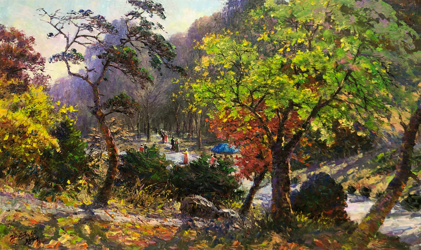 "Golden Afternoon in the Park" – Original Impressionist Realistic Oil Painting by Master Li Changfan 15551