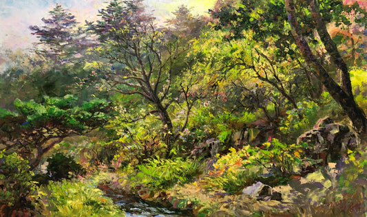 "Whispers of the Deep Forest" – Original Forest and Stream Oil Painting by Master Li Changfan 15558