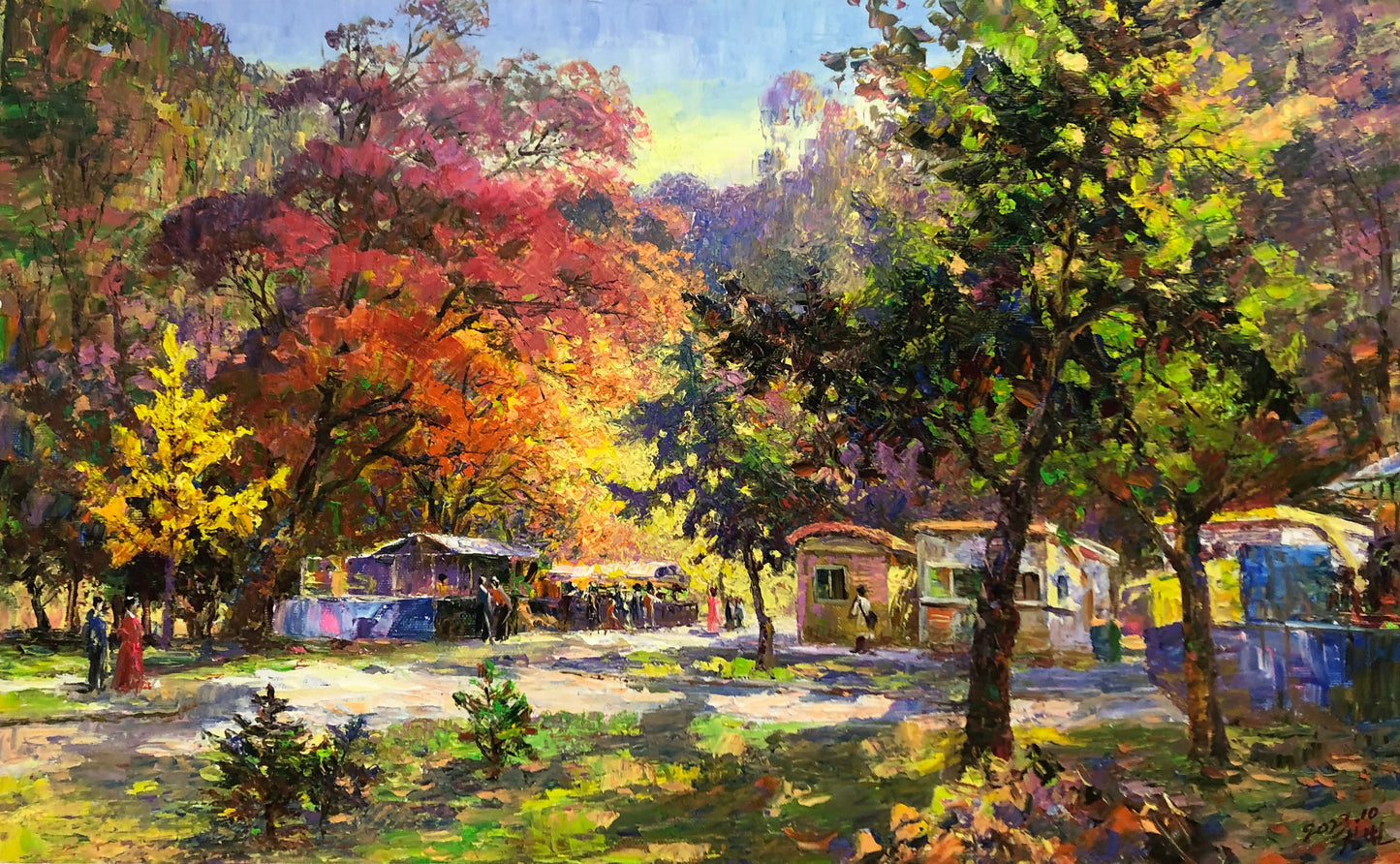 "Autumn Symphony in the Park" – Original Impressionist Landscape Oil Painting by Master Li Changfan 15560