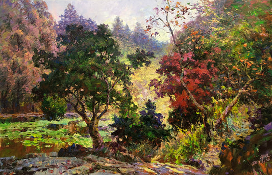 "Golden Afternoon in the Park" – Original Impressionist Realistic Oil Painting by Master Li Changfan 15563