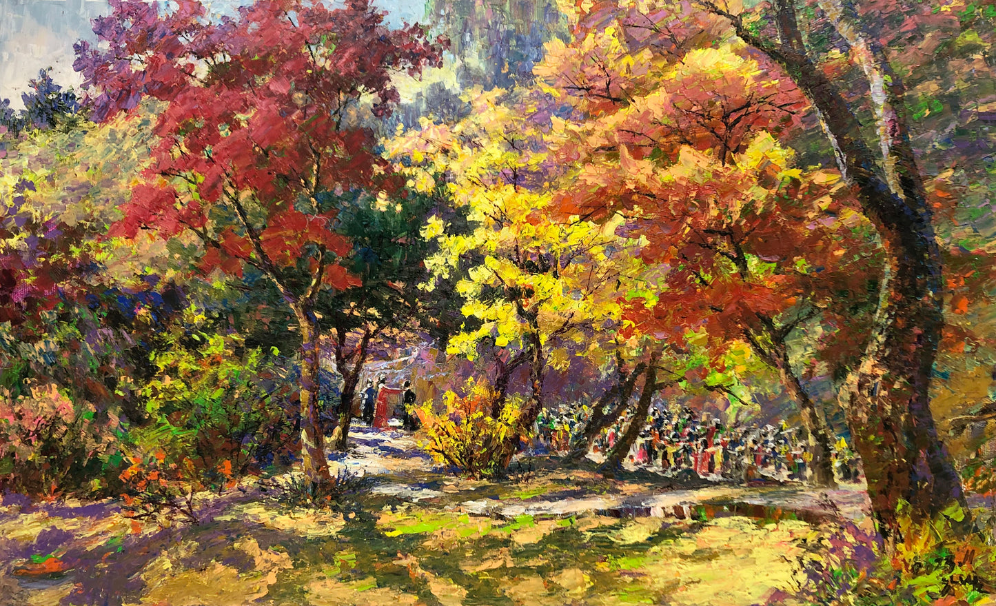 "Golden Afternoon in the Park" – Original Impressionist Oil Painting by Master Li Changfan 15580