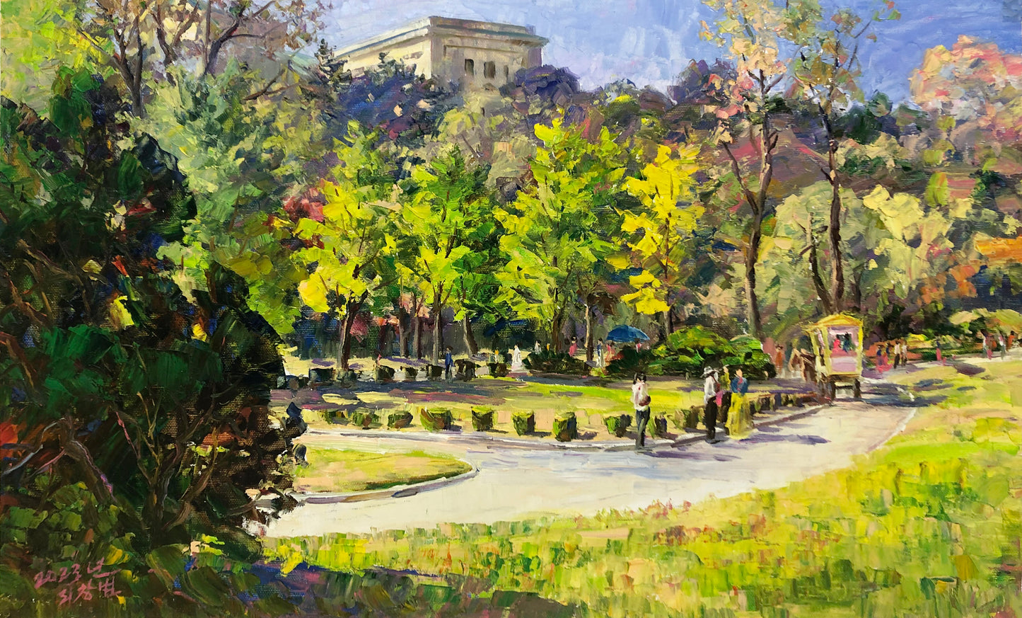"A Sunny Afternoon in the Park" – Original Impressionist Realism Oil Painting by Master Li Changfan 15586