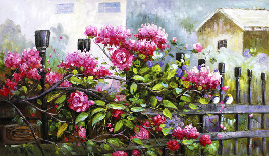 Original Oil Painting "Garden Flowers" by DPRK First-Class Painter Kim Nam Soo – Collectible Hand-Painted Floral Art G1801
