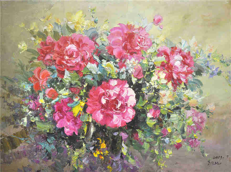 "Vibrant Petals" – Original Impressionist Flower Oil Painting by Master Artist Cui Jinlan 184