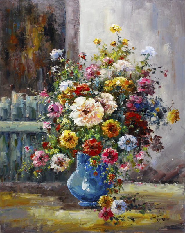 Vase of Flowers Oil Painting by Ri Hwan | Original Impressionist Floral Still Life 1866