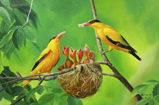 Birds Nest Oil Painting by Kim Kyong Mi | Original Hyperrealist Wildlife Art 1871