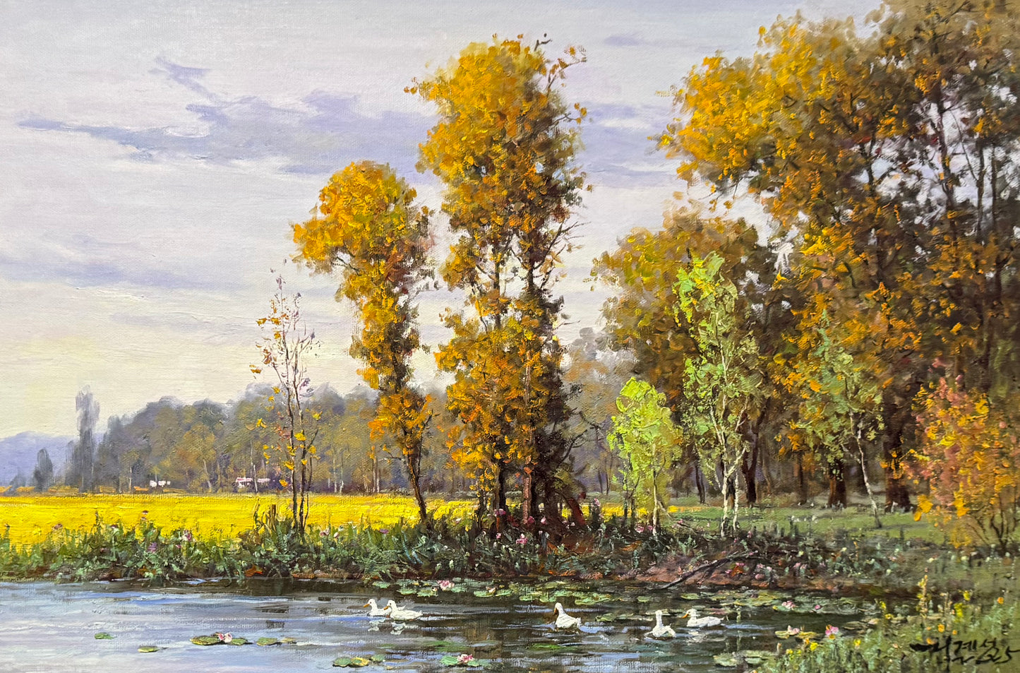 Autumn Pond Oil Painting “Autumn Leisure” by Li Jicheng 18996