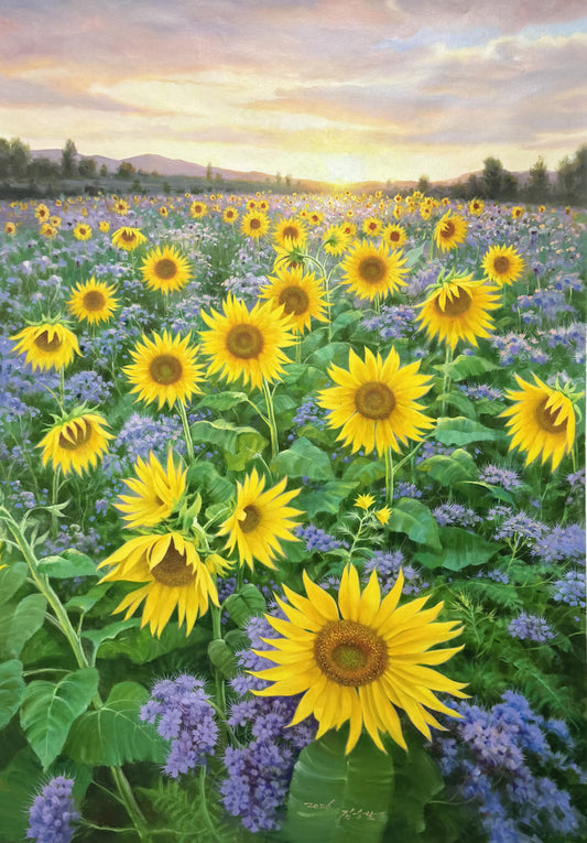 Original Hand-Painted Sunflower Oil Painting by Kim Seung Nam | First-Class North Korean Artist 19467