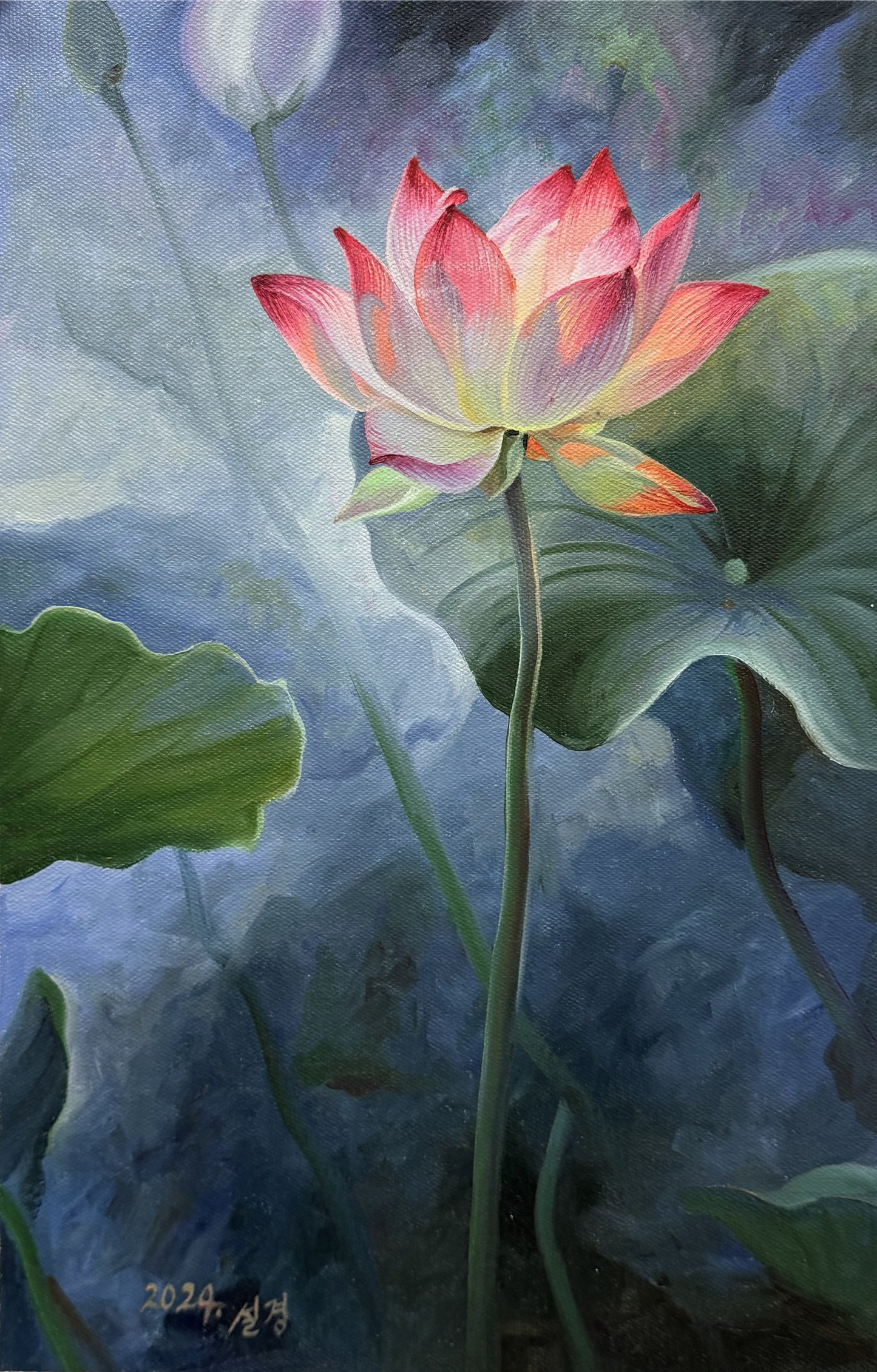 “Emerging Lotus” Original Lotus Flower Oil Painting 19832