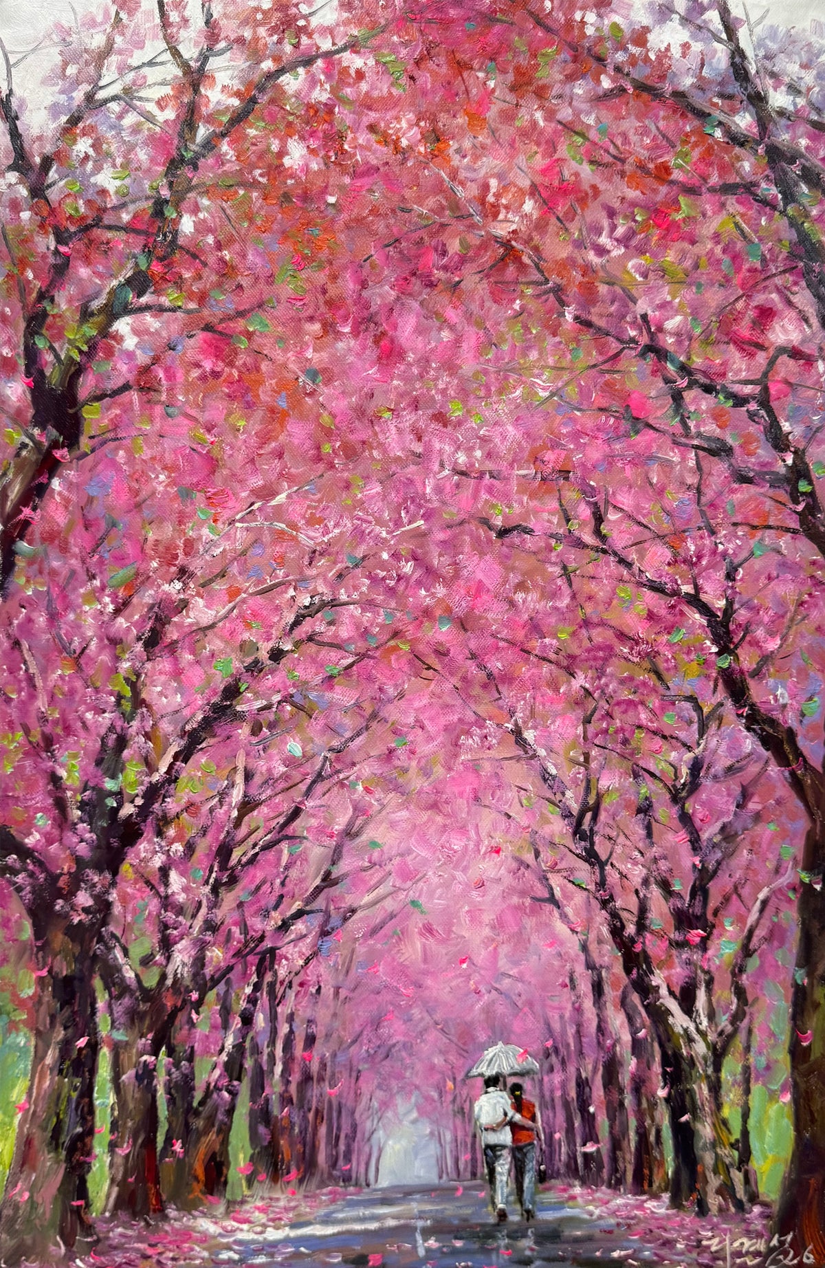 Original Landscape Oil Painting “Stroll in the Woods” by Li Jicheng 19896