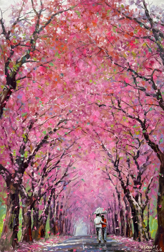 Original Landscape Oil Painting “Stroll in the Woods” by Li Jicheng 19896