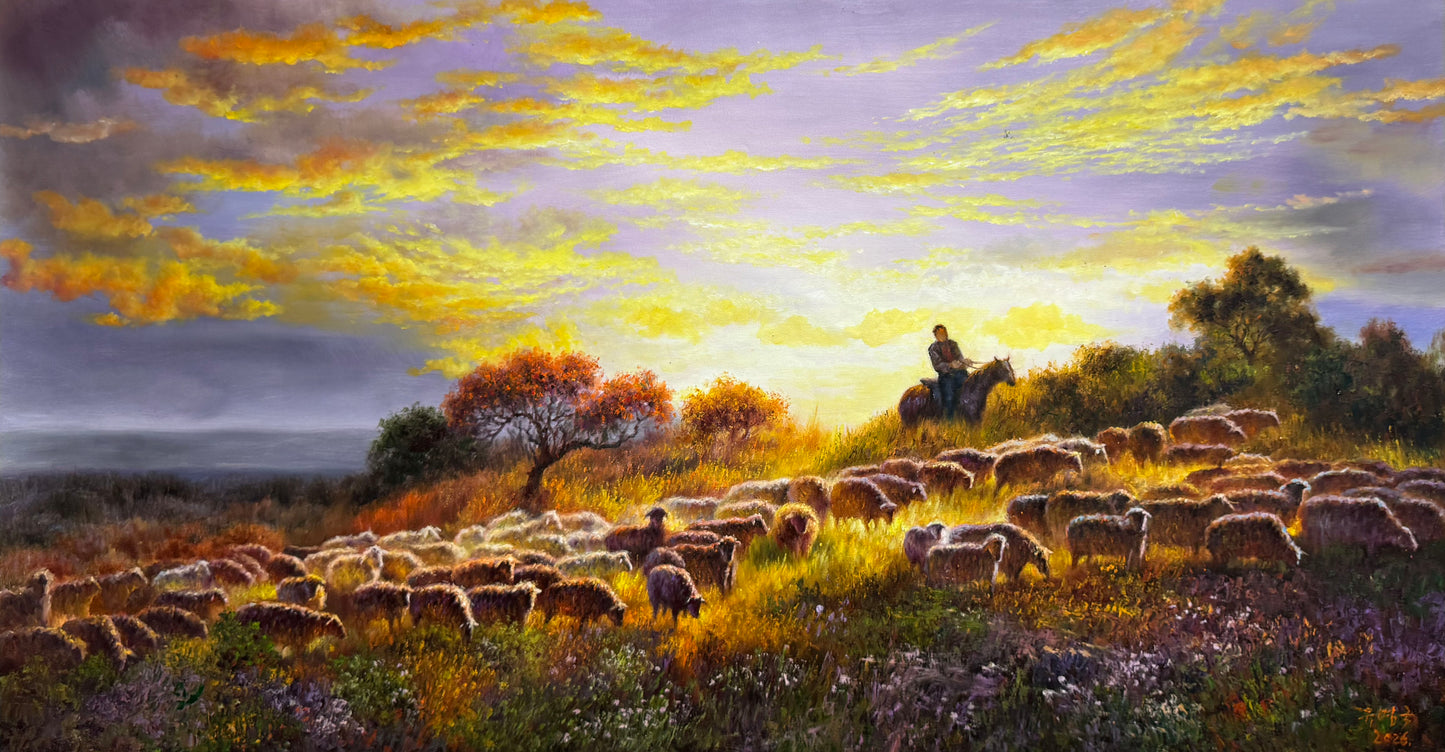 Grassland Song Oil Painting by Yu Ming Guo | Original Landscape Oil Painting Hand Painted Artwork 19919